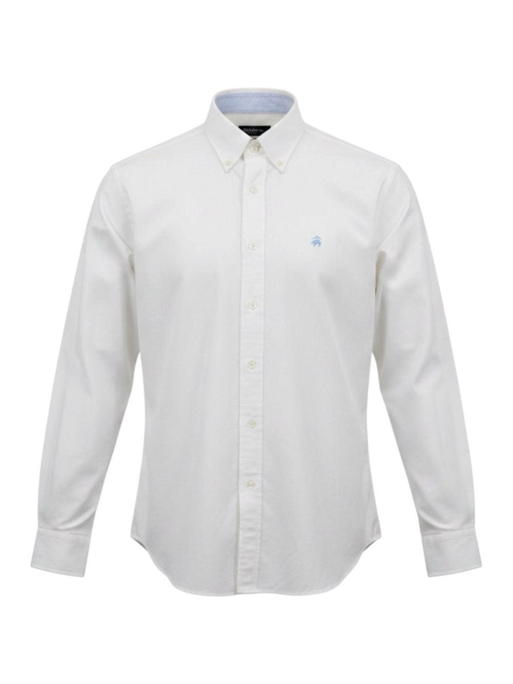 Brooks Brothers White Long-Sleeve Button-Down Shirt with Light Blue Logo
